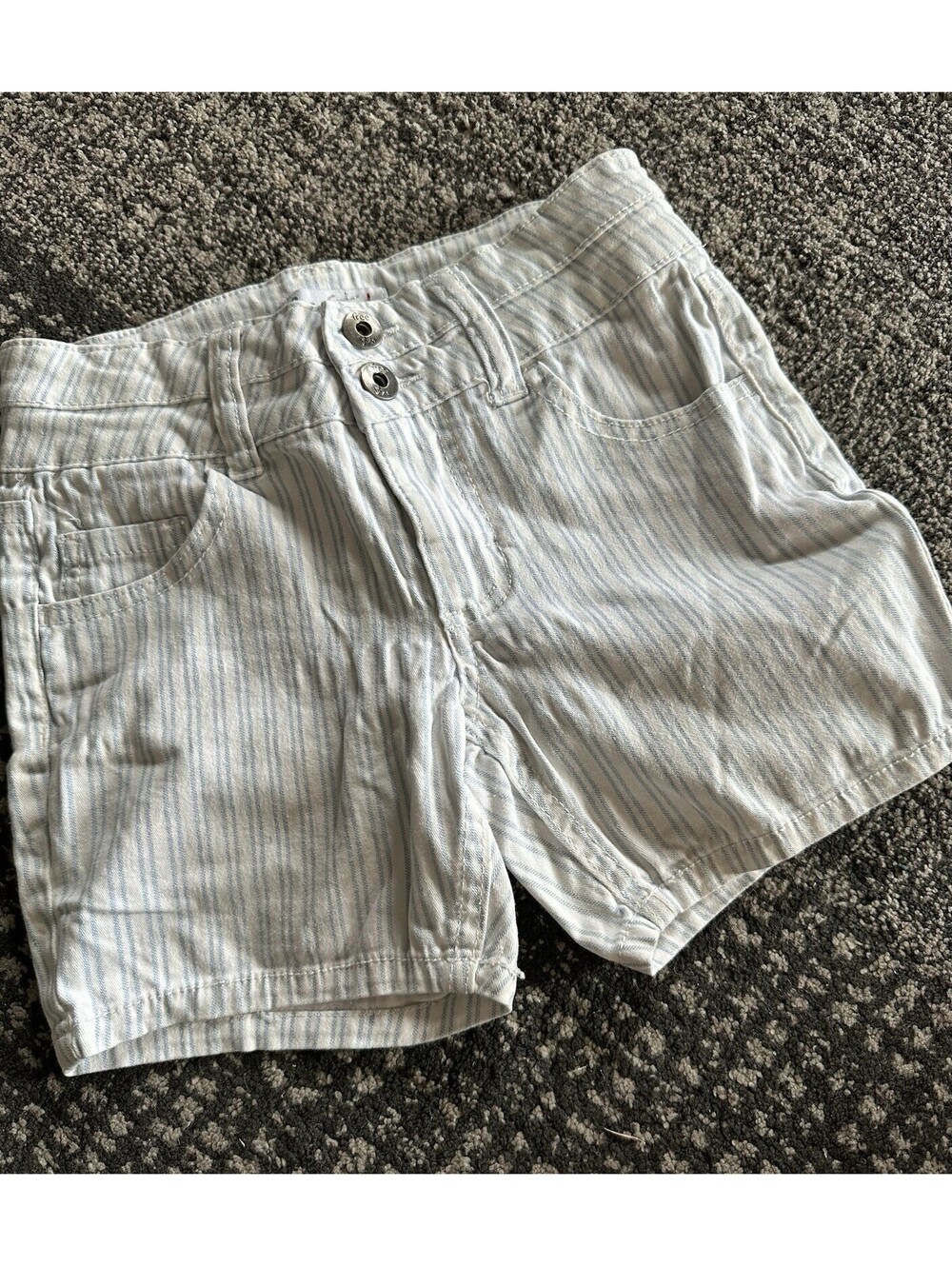 Freestyle Girls Size 8 White/Blue Striped Shorts Cotton/Spandex Button Fly